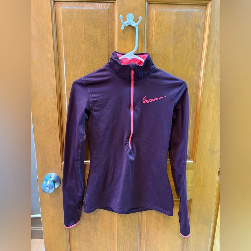 Nike Pro Women’s 1/2 Zip Dri-Fit Running Jacket Burgundy Maroon Pink Size Small - Picture 6 of 8
